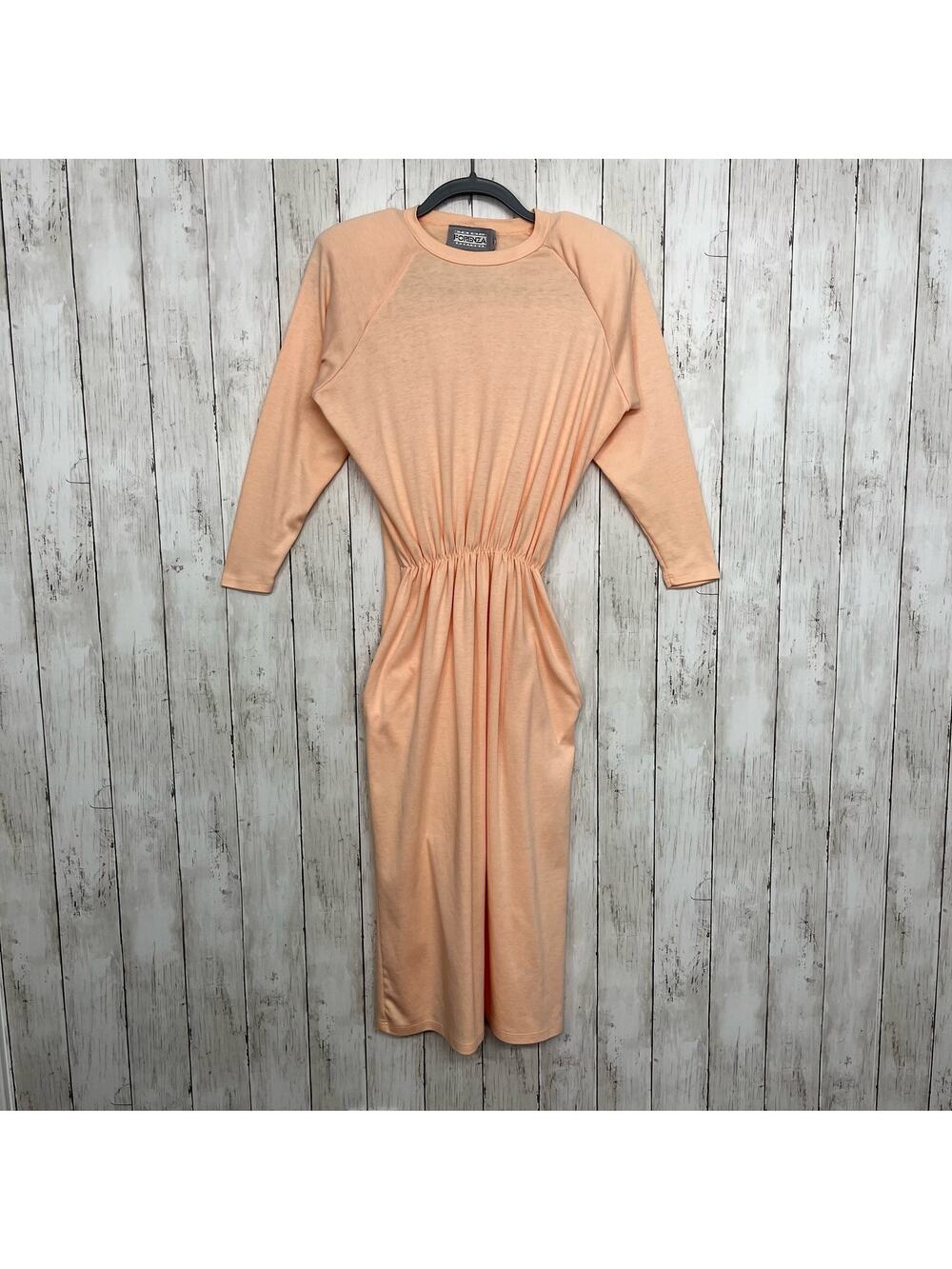 Vintage 80s Forenza Sport Pink 3/4 Sleeve Fitted Crew Neck Pockets Pin Up Dress
